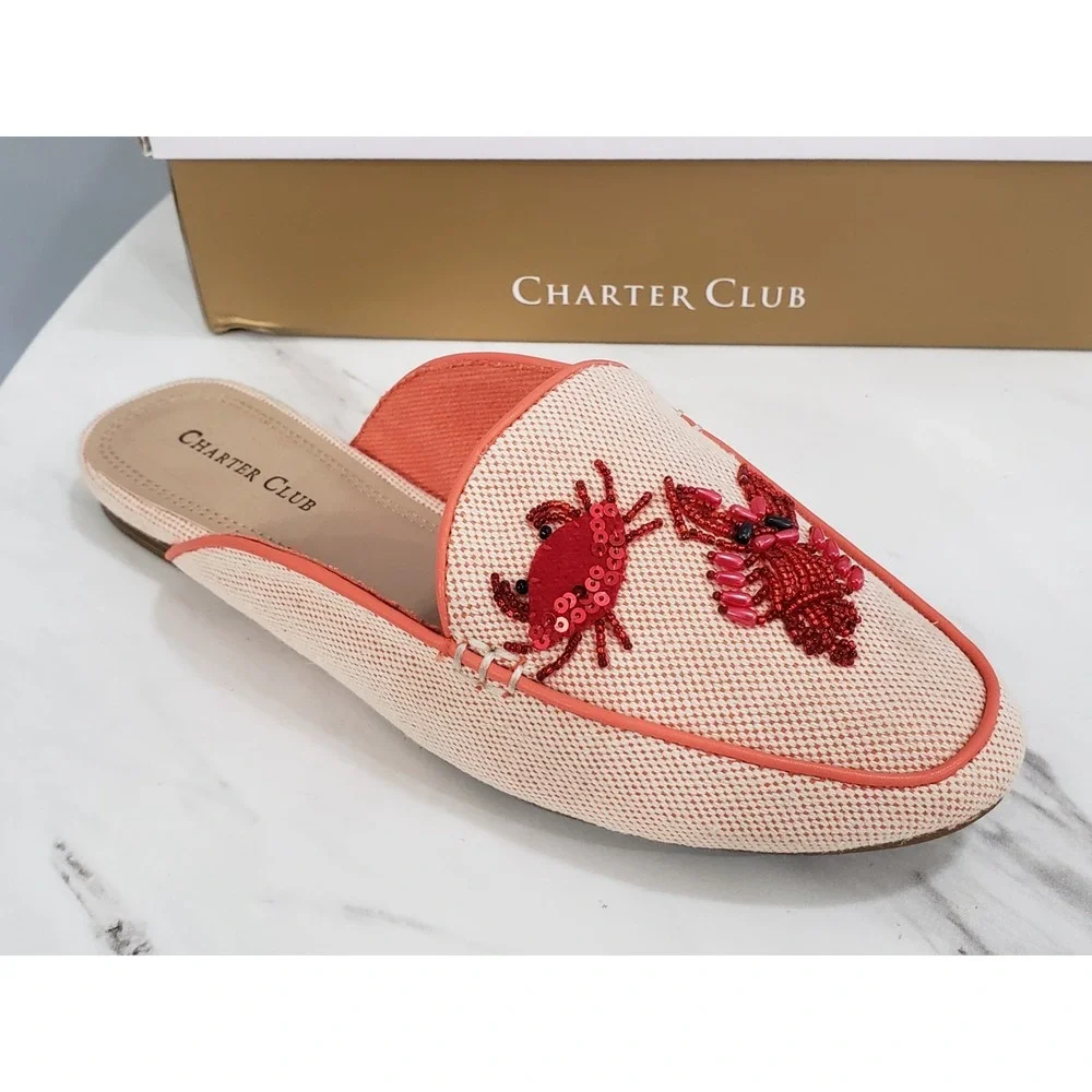NEW Beaded SIZE 7.5 Charter Club Lobster Crab Coastal Loafer Boat Shoe Slip‎ On